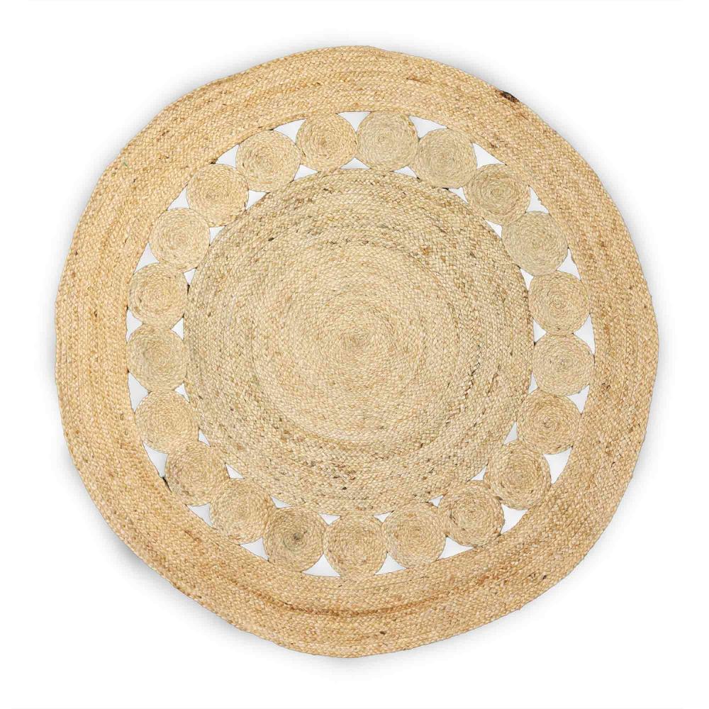 Lrg Round Soft Jute Rug Circles Inside 120cm