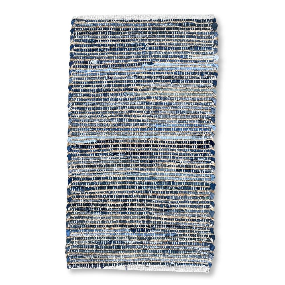 Medium Jute and Recycled Cotton Rug - 90x150cm - Blue