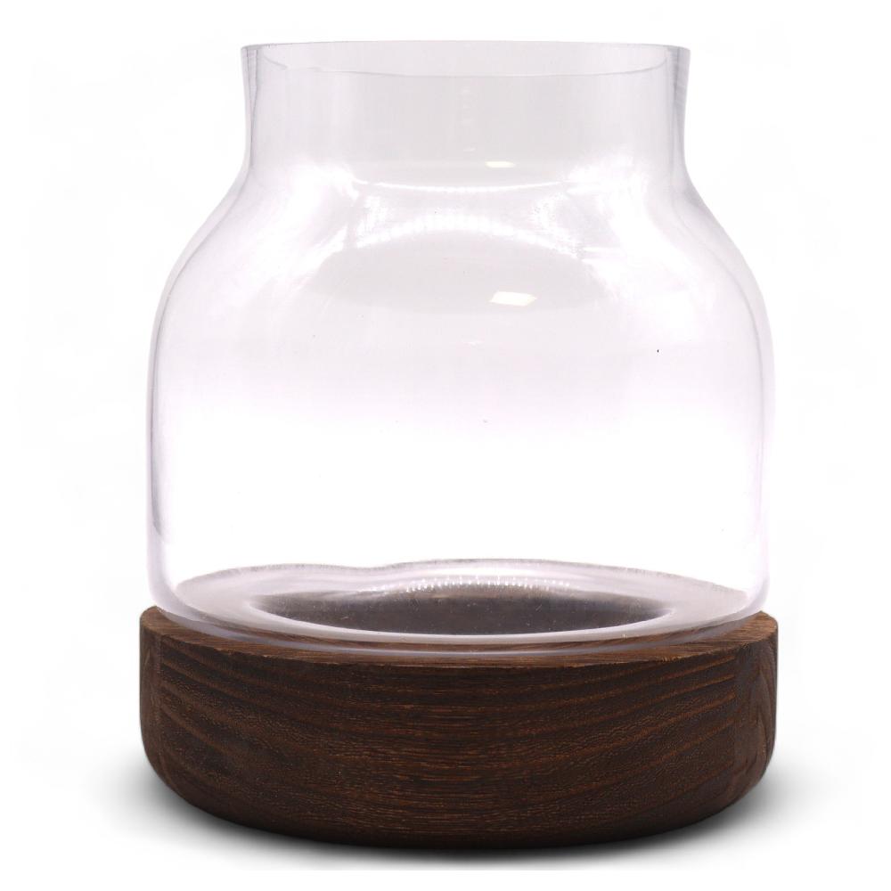 Medium Shaped Terrarium On Dark Tung Wood - 16x18cm