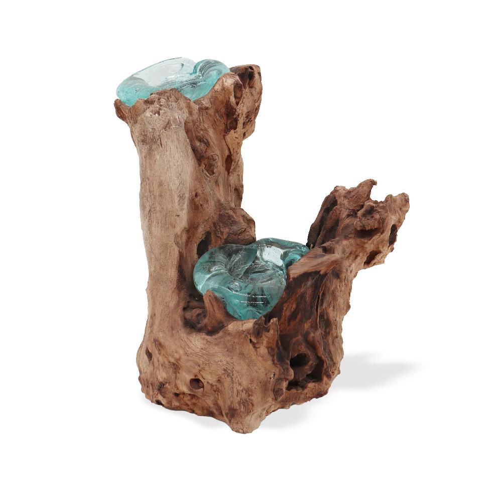 Molten Glass Candle Double Holder On Wood