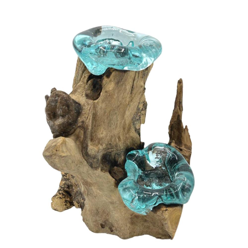 Molten Glass Candle Double Holder On Wood