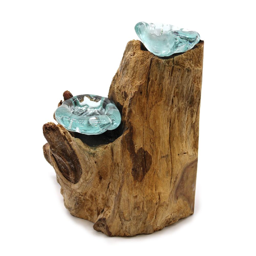 Molten Glass Candle Double Holder On Wood