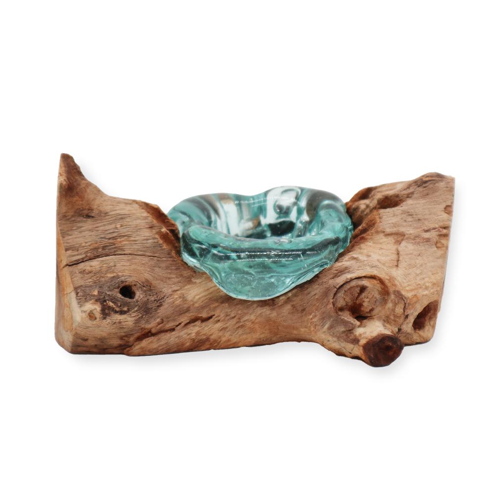 Molten Glass Candle Single Holder On Wood