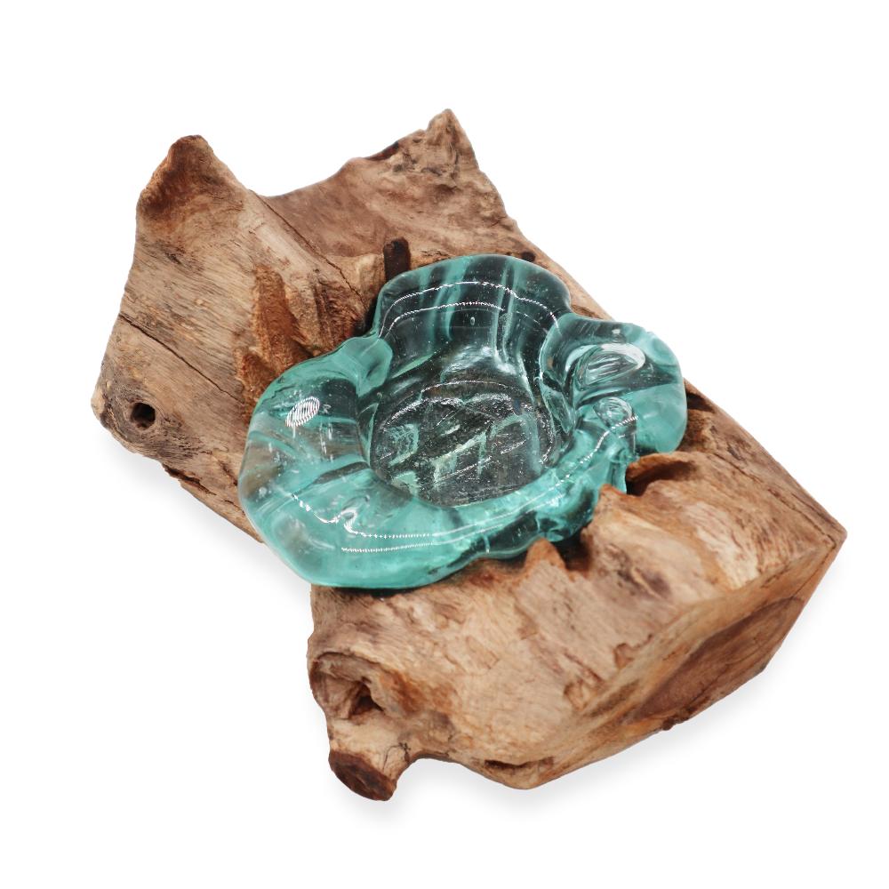 Molten Glass Candle Single Holder On Wood