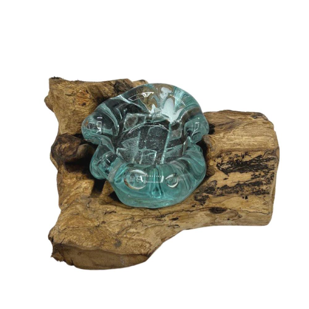Molten Glass Candle Single Holder On Wood