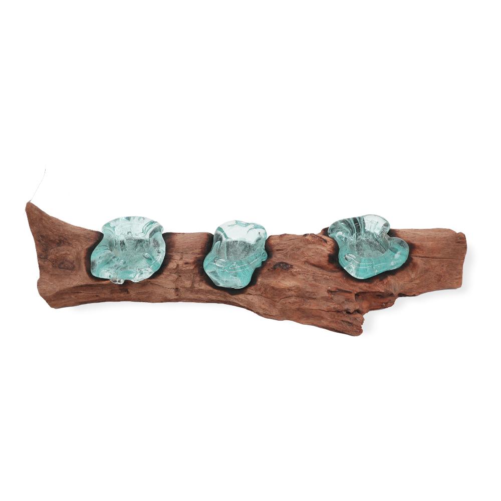 Molten Glass Flat Triple Candle Holder On Wood
