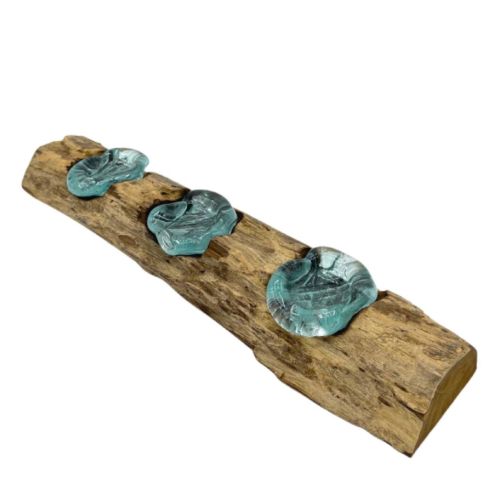 Molten Glass Flat Triple Candle Holder On Wood
