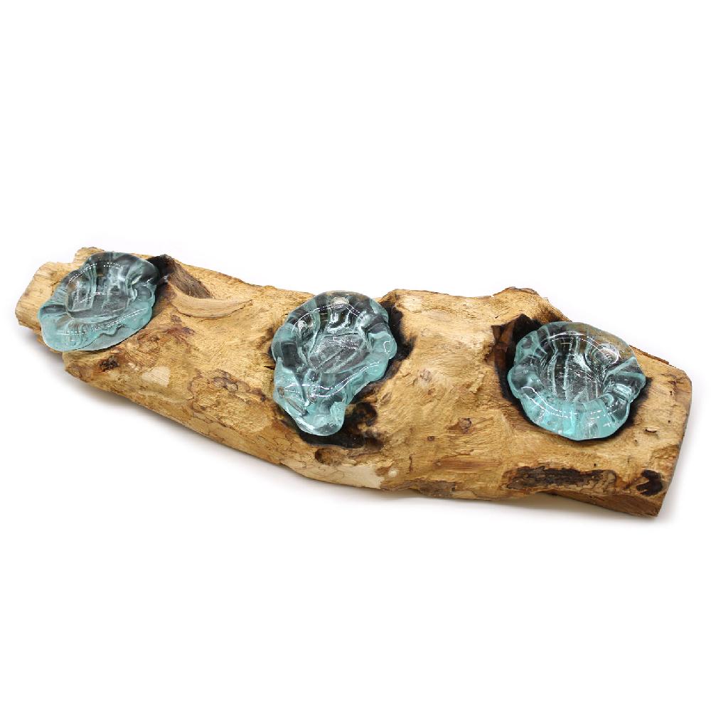 Molten Glass Flat Triple Candle Holder On Wood