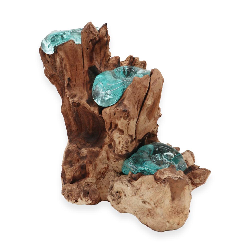 Molten Glass Triple Candle Holder On Wood