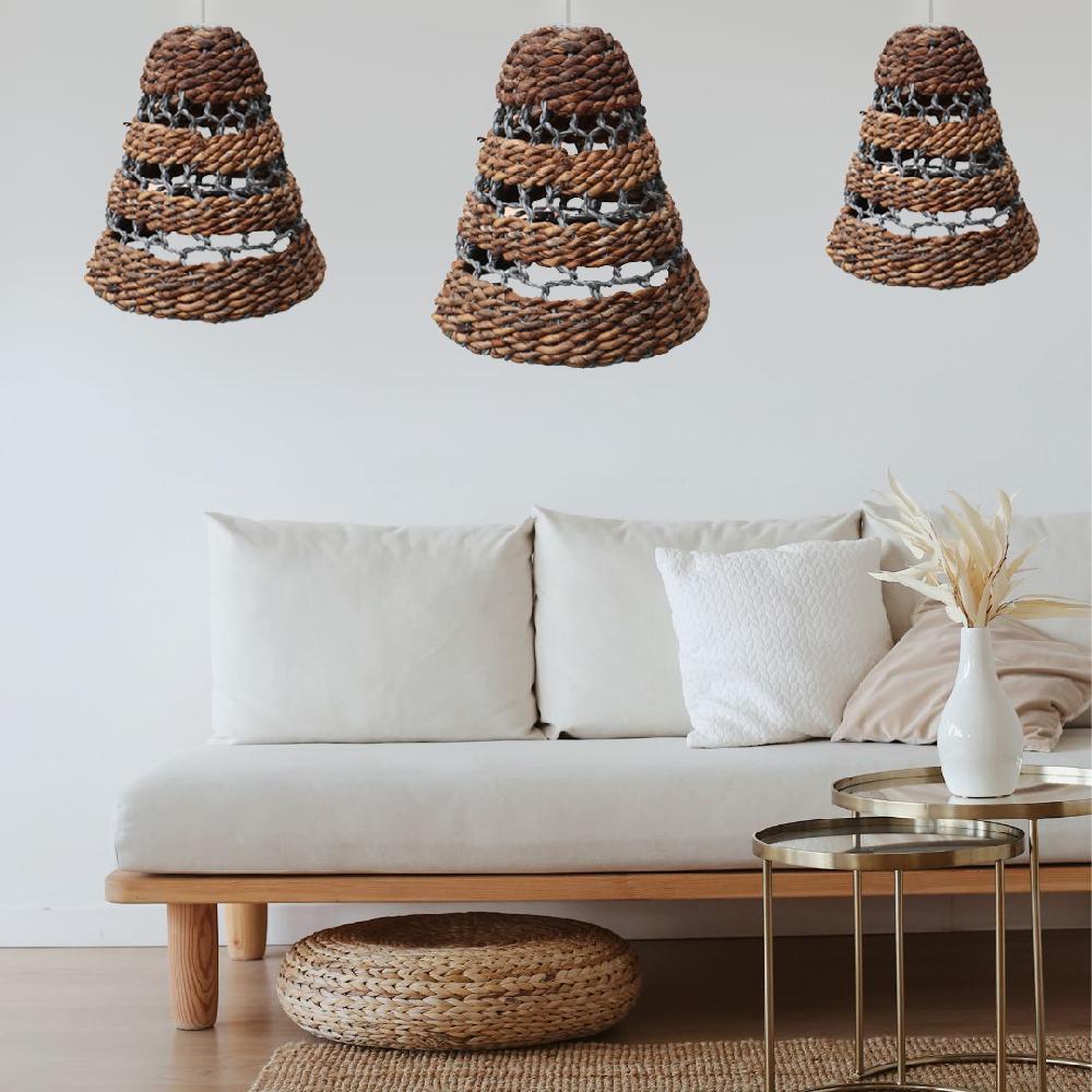 Natural Banana Leaf & Abu-Abu Raffia Lamp Shades - Set Of 3