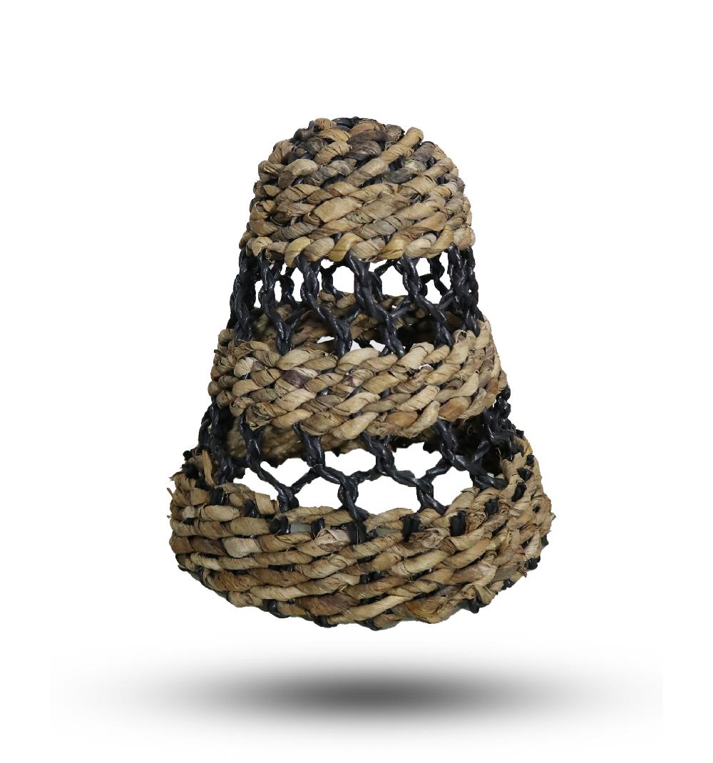 Natural Banana Leaf & Hitam Raffia Lamp Shades - Set Of 3