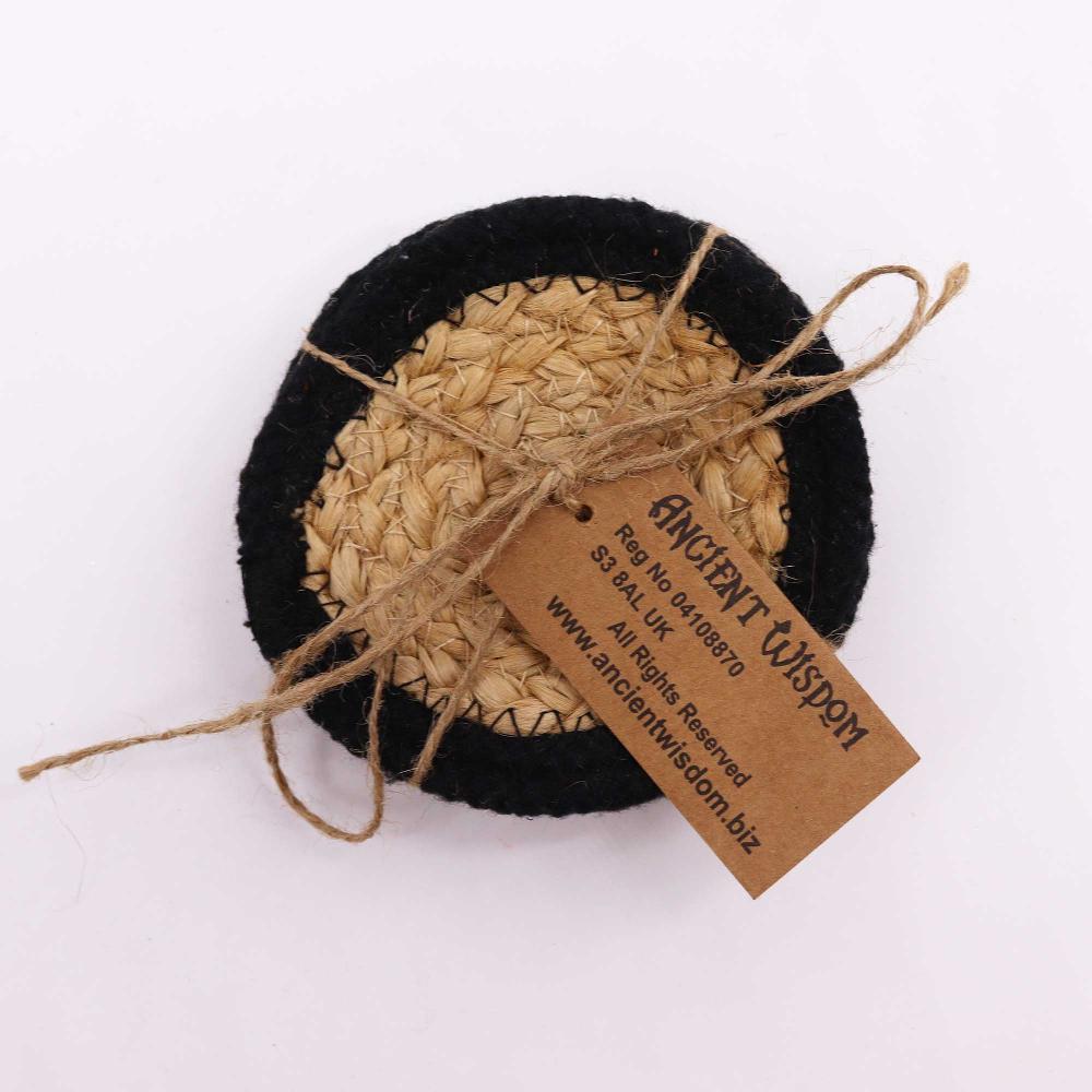 Natural Coaster - Jute & Cotton 10cm (set Of 4) - Black Boarder
