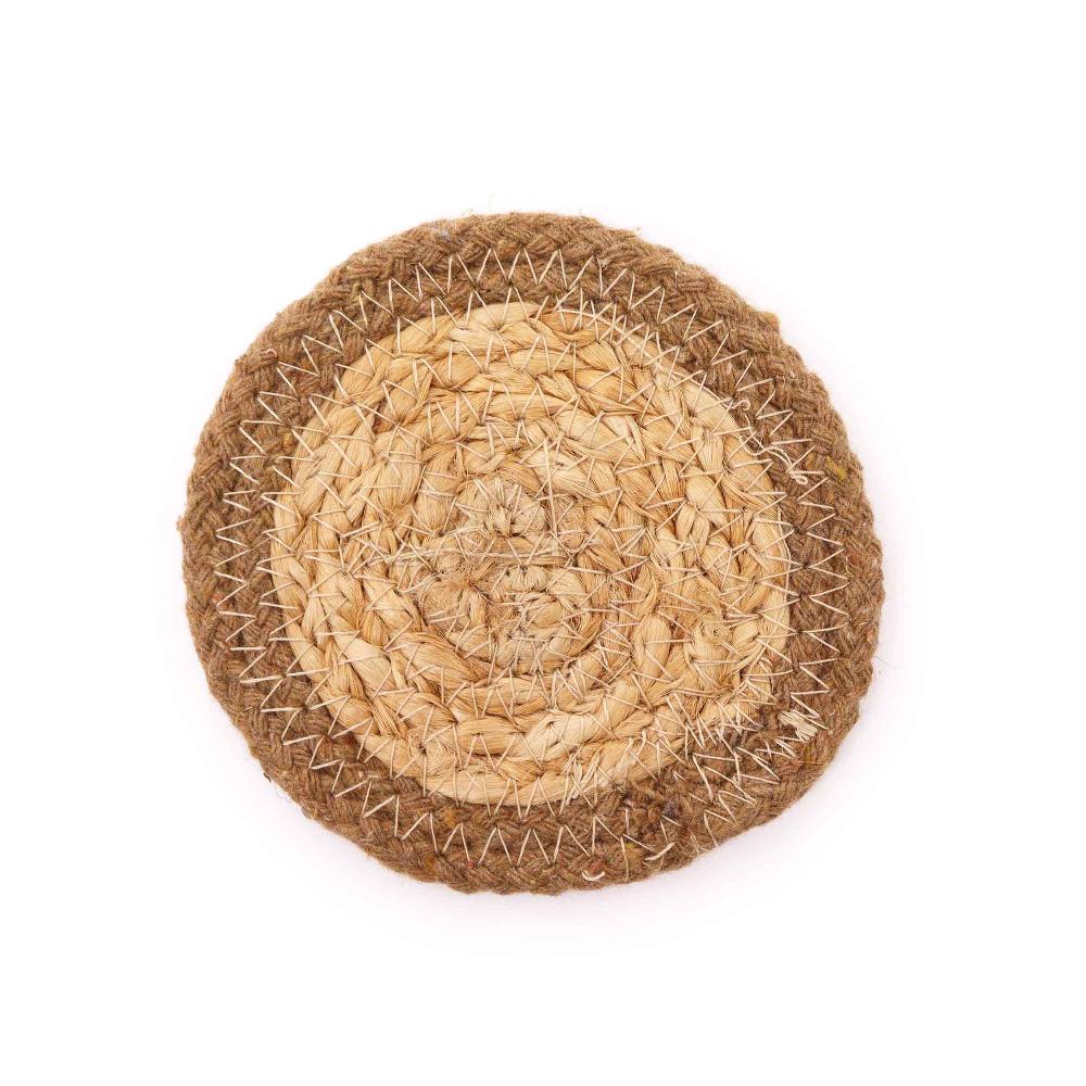 Natural Coaster - Jute & Cotton 10cm (set of 4) - Natural Boarder