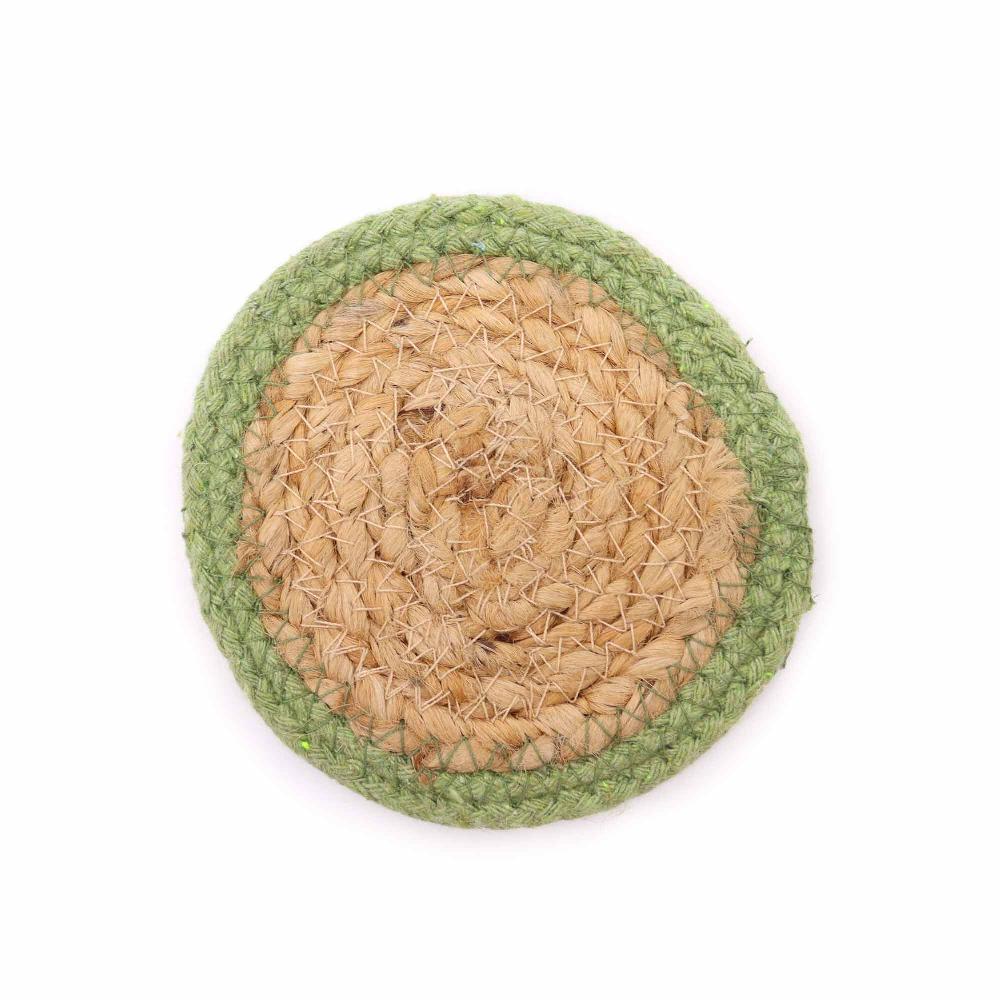 Natural Coaster - Jute & Cotton 10cm (set Of 4) - Olive Boarder