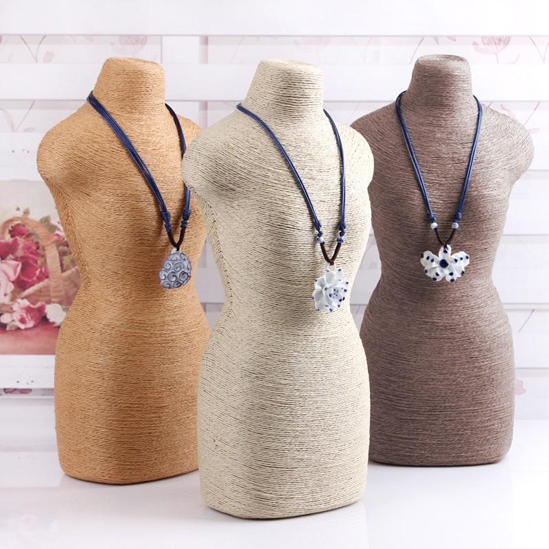 Natural Jewellery Display - Mannequin On Wooden Stand - Cream