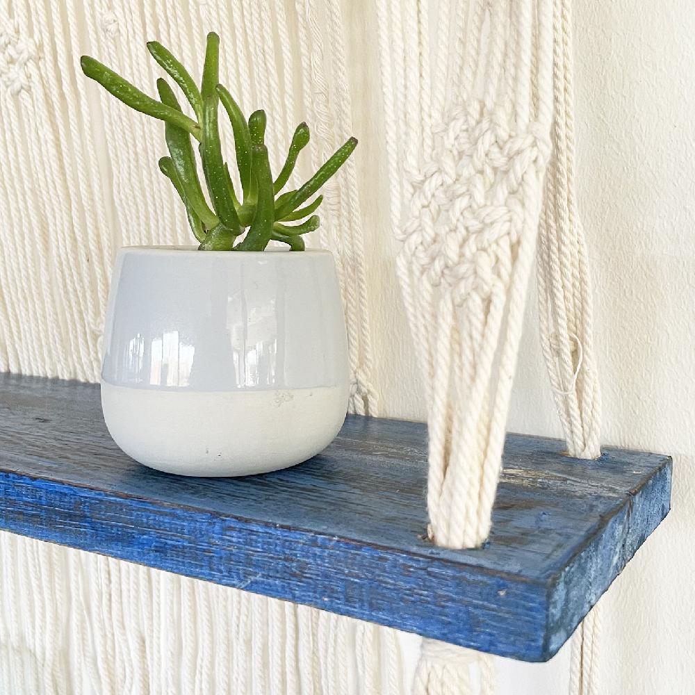 Natural Macrame Hanging Shelves - Blue