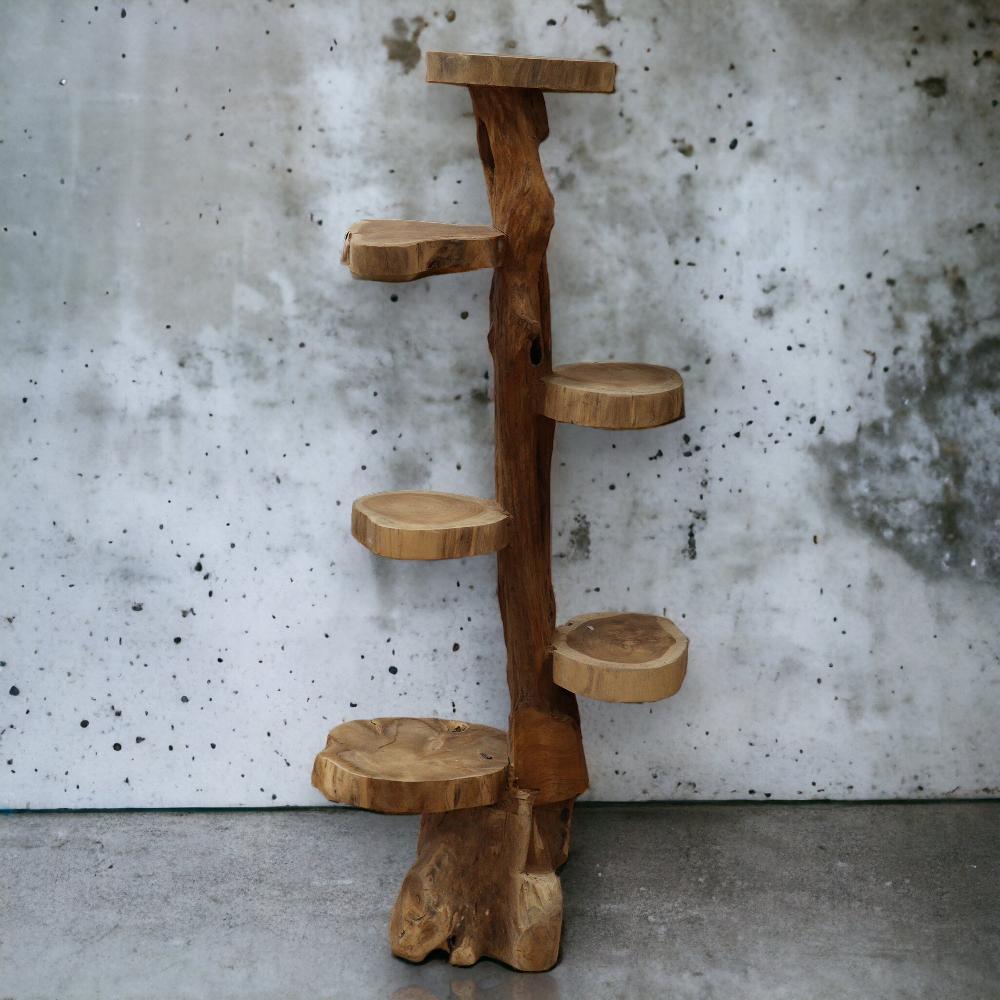 Natural Teak 6 Shelf Display 120cm High
