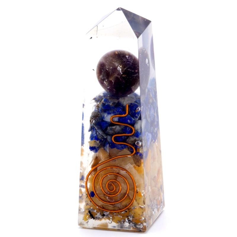 Orgonite Obelisk Power Point Copper Lapis and Yellow Aventurine - 90x25 mm