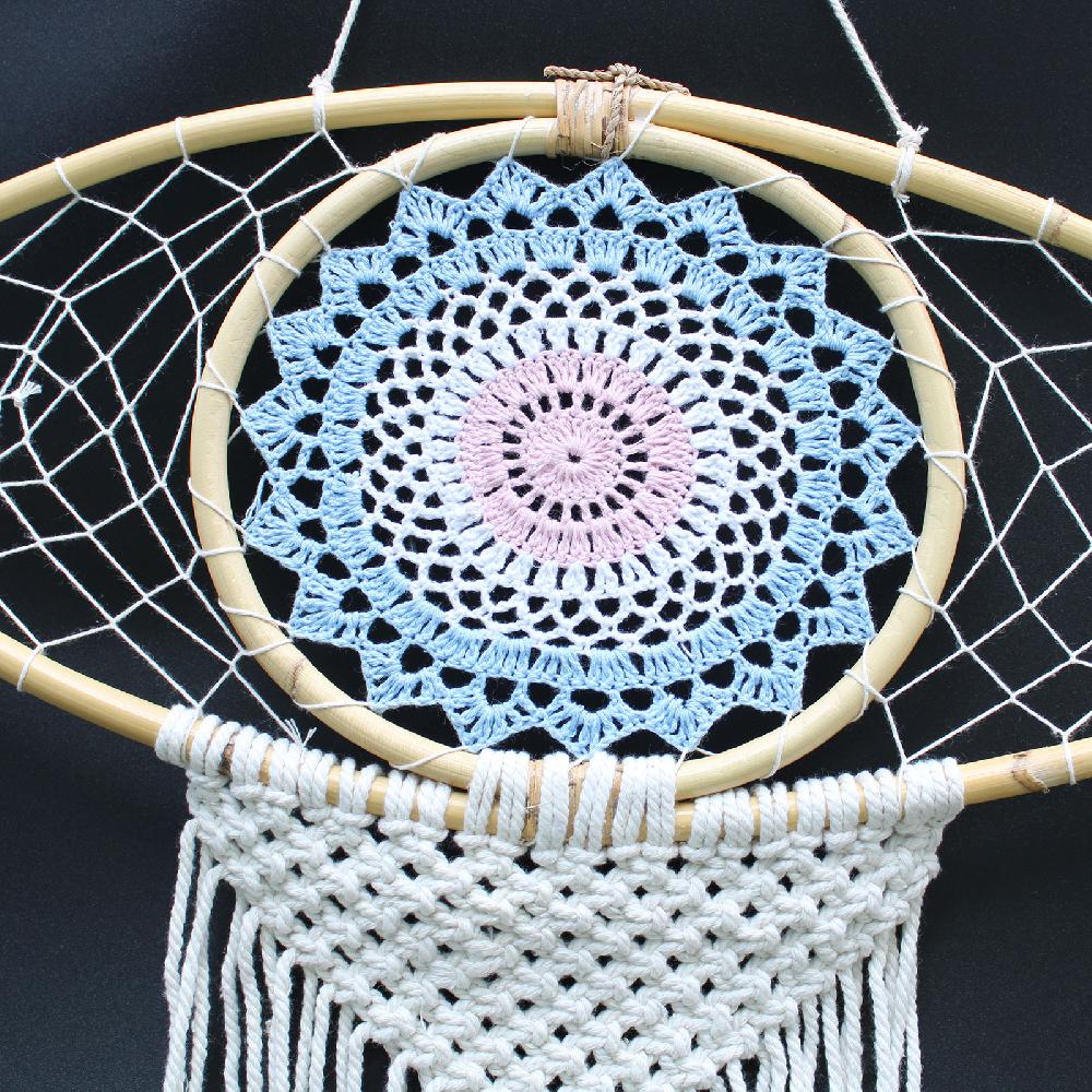 Protection Dream Catcher - Lrg Macrame Evil Eye White/ Blue/Grey