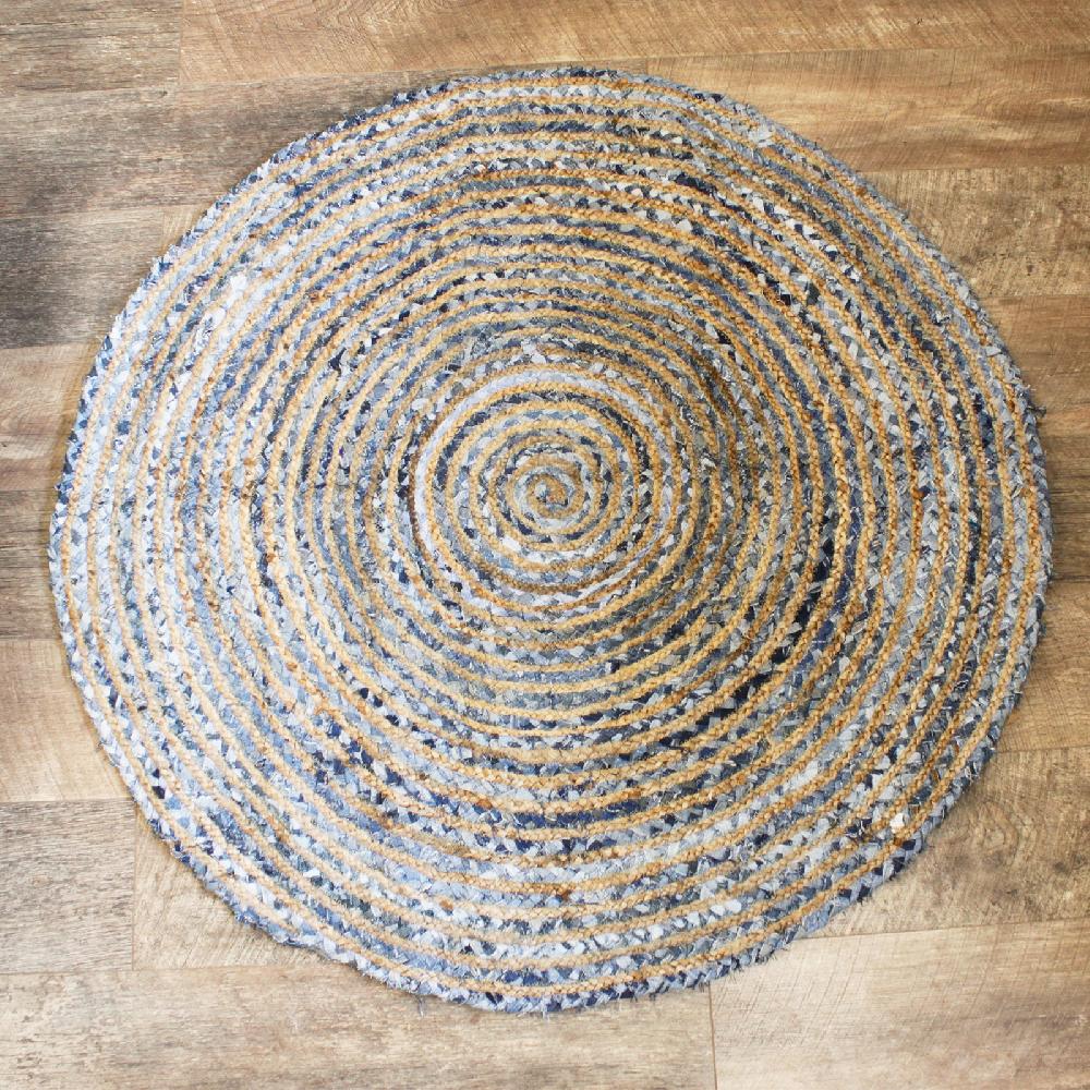 Round Jute and Recycle Denim Rug - 120 cm