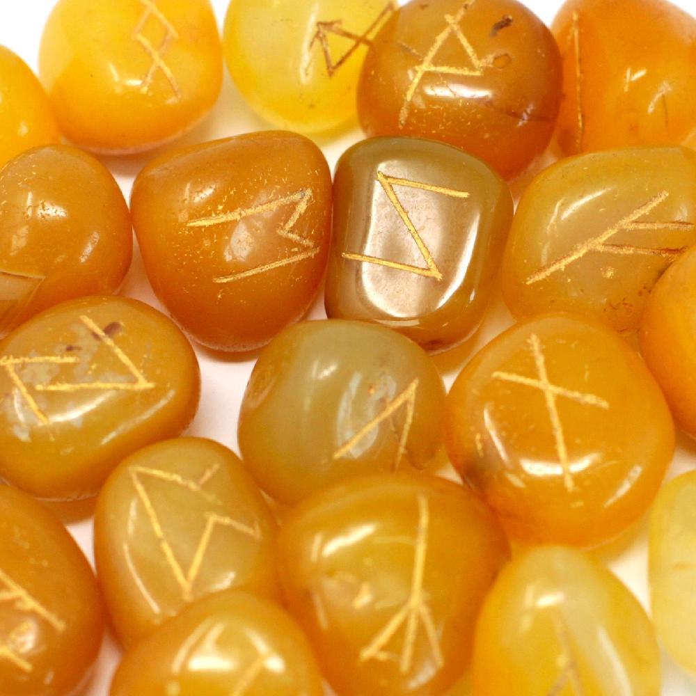 Runes Stone Set in Pouch- Yellow Onyx