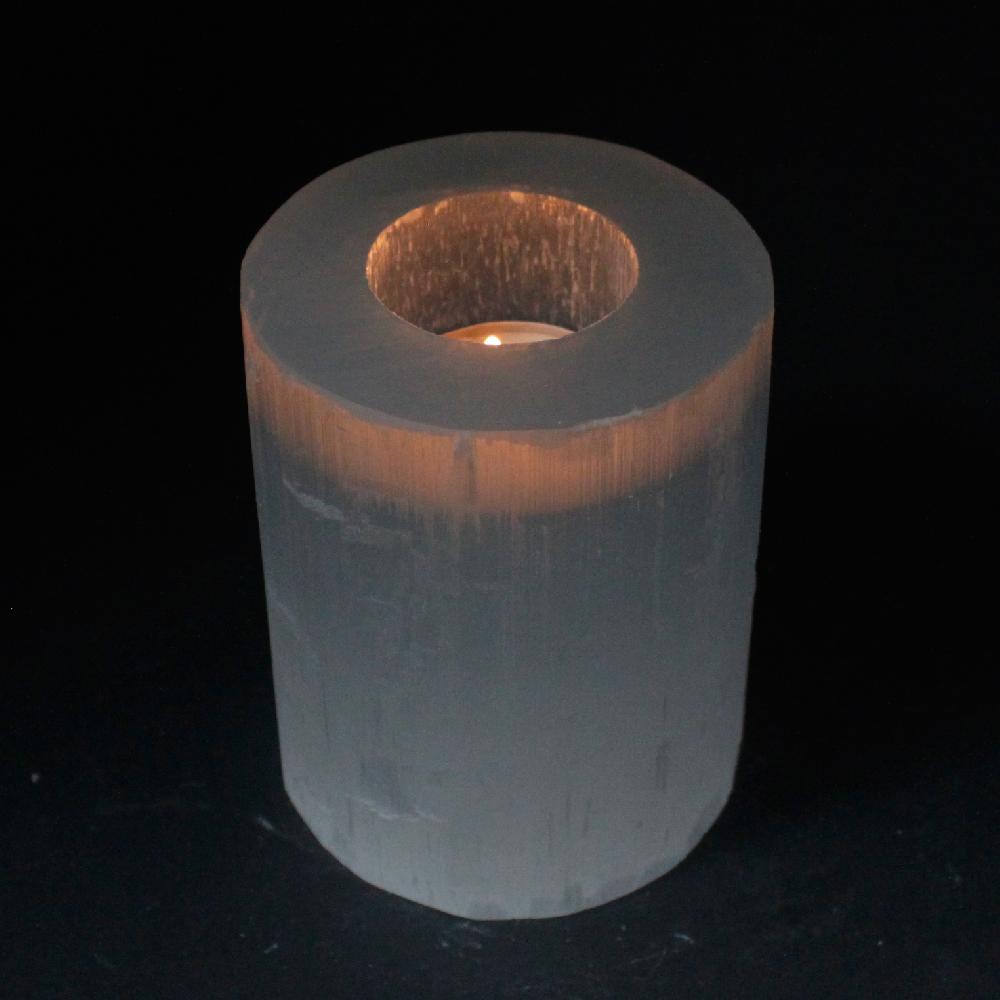 Selenite Cylinder Candle Holder - 10 Cm