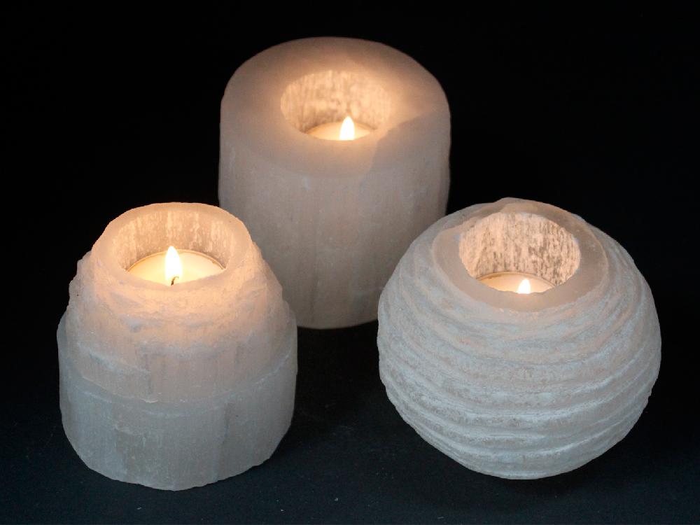 Selenite Snowball Candle Holder - 8 Cm