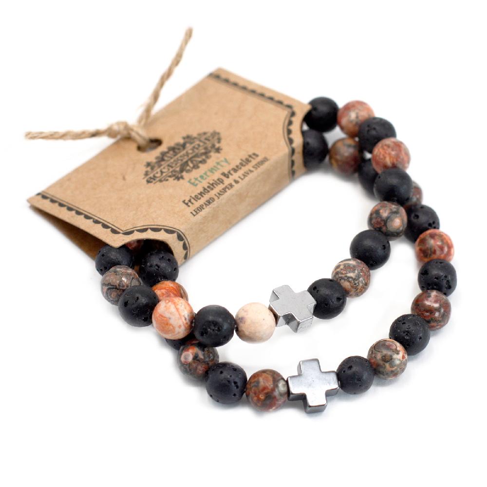 Set Of 2 Gemstones Friendship Bracelets - Ethernity - Leopard Skin Jasper & Lava Stone