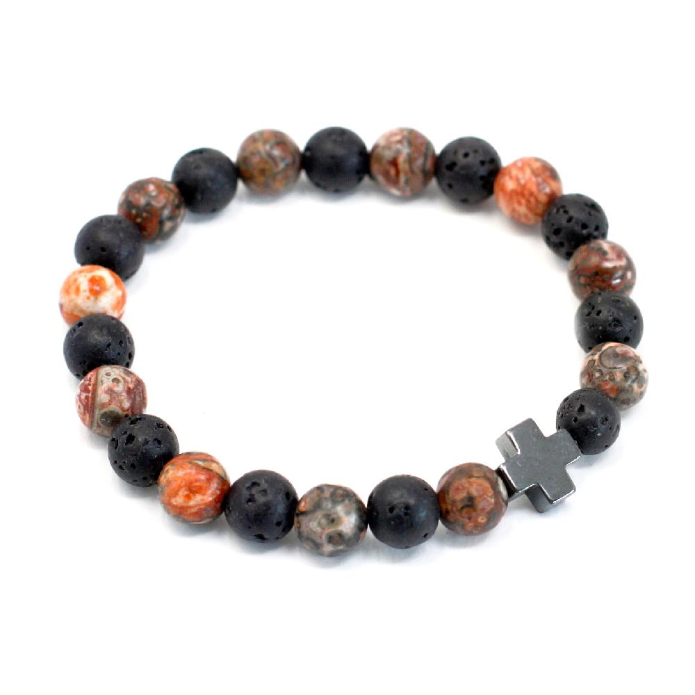 Set Of 2 Gemstones Friendship Bracelets - Ethernity - Leopard Skin Jasper & Lava Stone