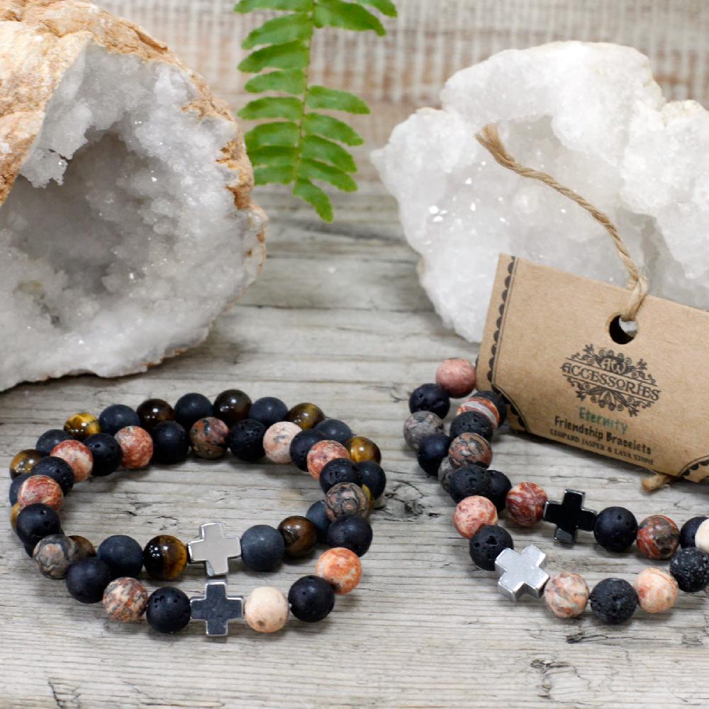 Set Of 2 Gemstones Friendship Bracelets - Ethernity - Leopard Skin Jasper & Lava Stone