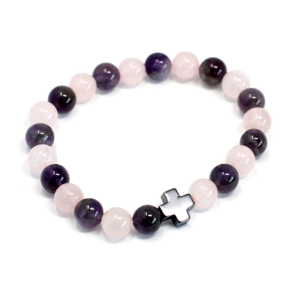 Set Of 2 Gemstones Friendship Bracelets - Love - Amethyst & Rose Quartz