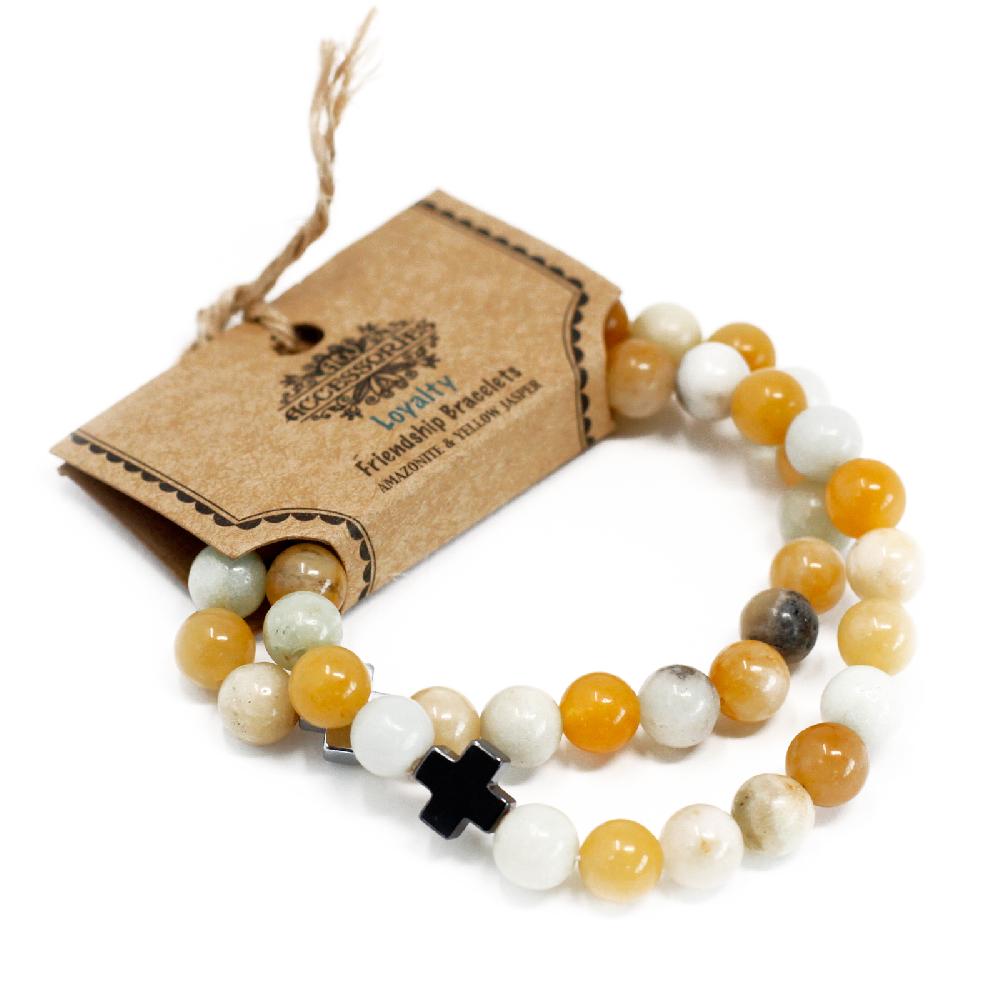 Set Of 2 Gemstones Friendship Bracelets - Loyalty - Amazonite & Yellow Jasper