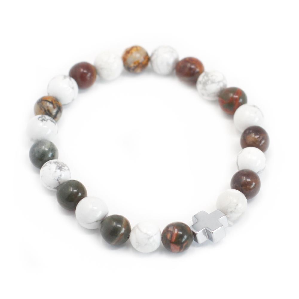 Set Of 2 Gemstones Friendship Bracelets - Peace - Picasso Jasper & White Howlite