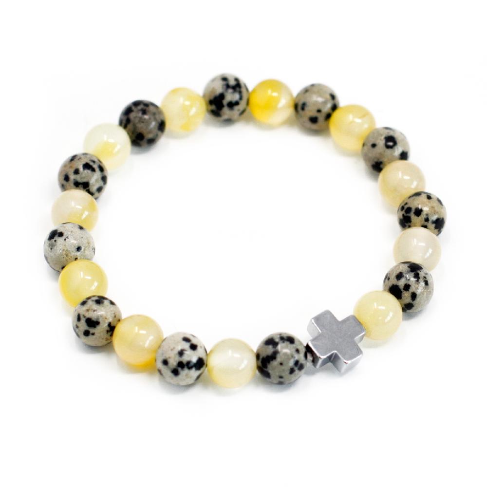 Set Of 2 Gemstones Friendship Bracelets - Protection - Dalmatian Jasper & Yellow Agate