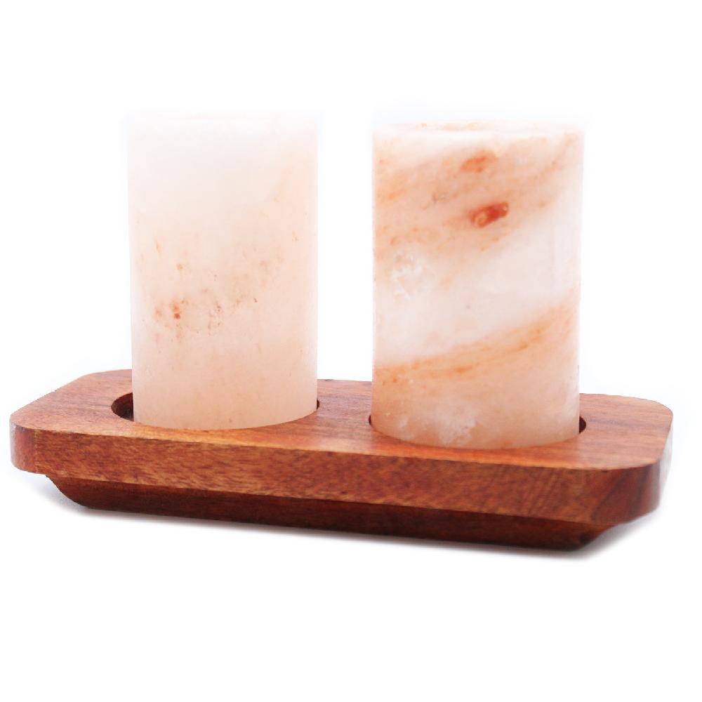 Set Of 2 Himalayan Salt Shot Glasses & Wood Serving Tray