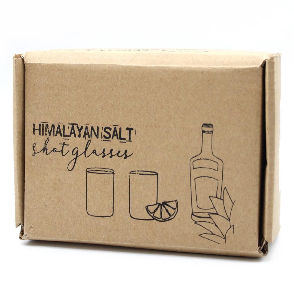 Set Of 2 Himalayan Salt Shot Glasses & Wood Serving Tray