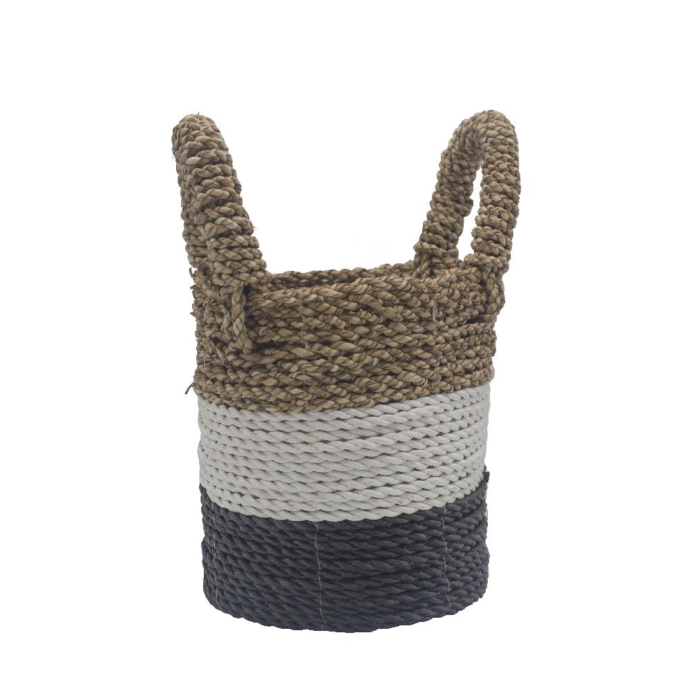 Set Of 3 Seagrass Basket Set - Dark Grey / White / Natural