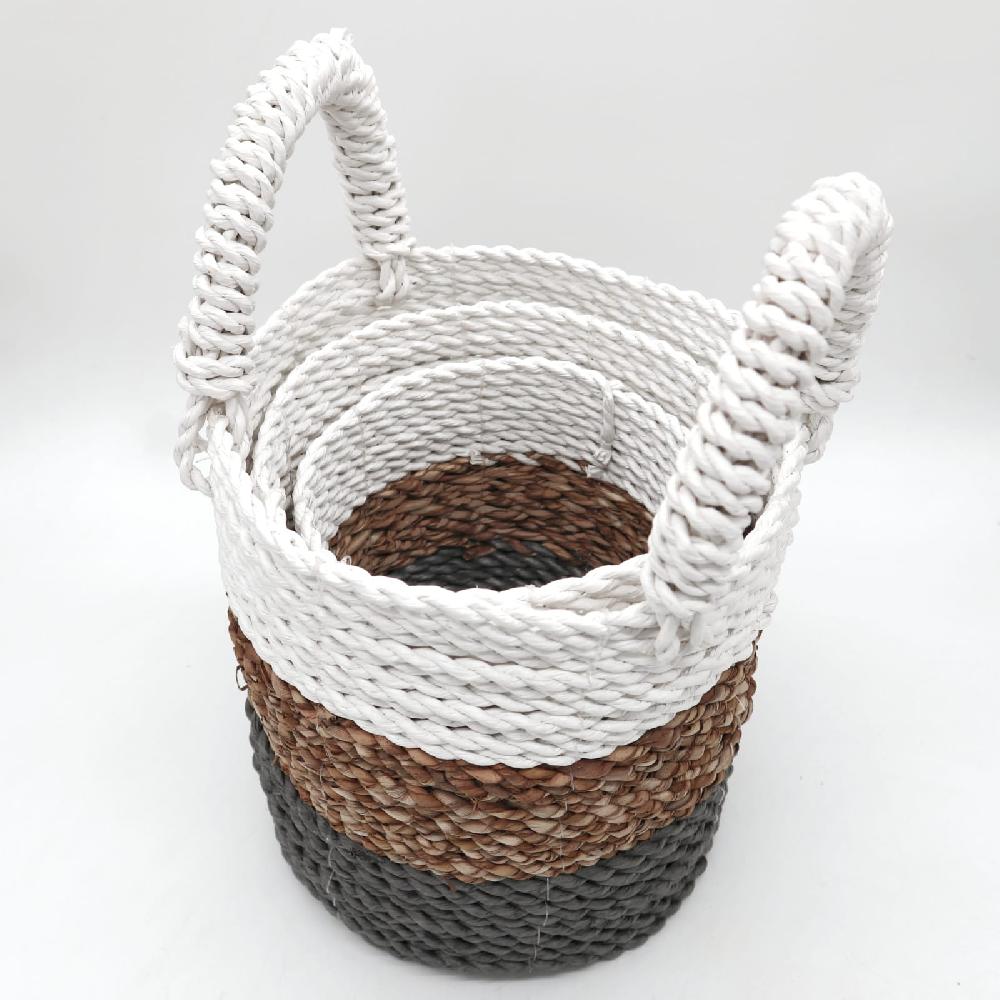 Set Of 3 Seagrass Basket Set - Grey / Natural / White