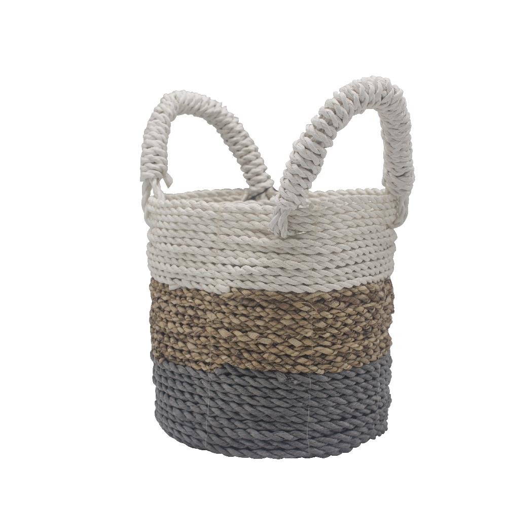 Set Of 3 Seagrass Basket Set - Grey / Natural / White