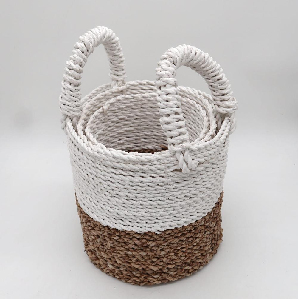 Set Of 3 Seagrass Basket Set - Natural White