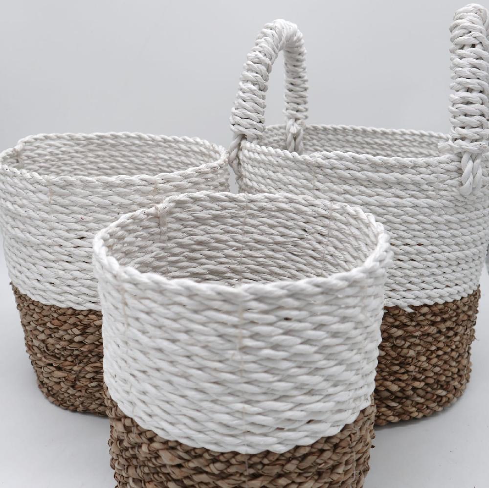 Set of 3 Seagrass Basket Set - Natural White