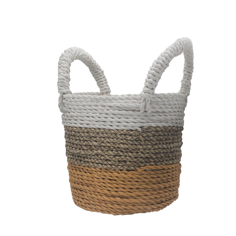 Set Of 3 Seagrass Basket Set - Orange / Natural / White