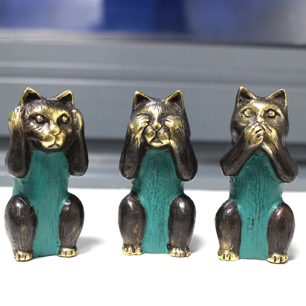 Set Of 3 - See No Hear No Speak No Evil - Brass Cats
