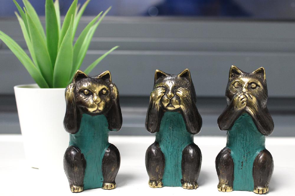 Set Of 3 - See No Hear No Speak No Evil - Brass Cats