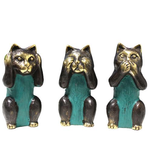 Set of 3 - See No Hear No Speak No Evil - Brass Cats
