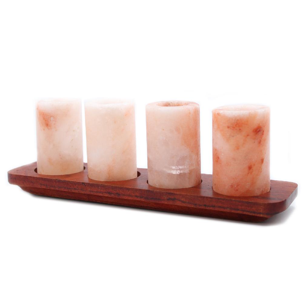 Set Of 4 Himalayan Salt Shot Glasses & Wood Serving Tray