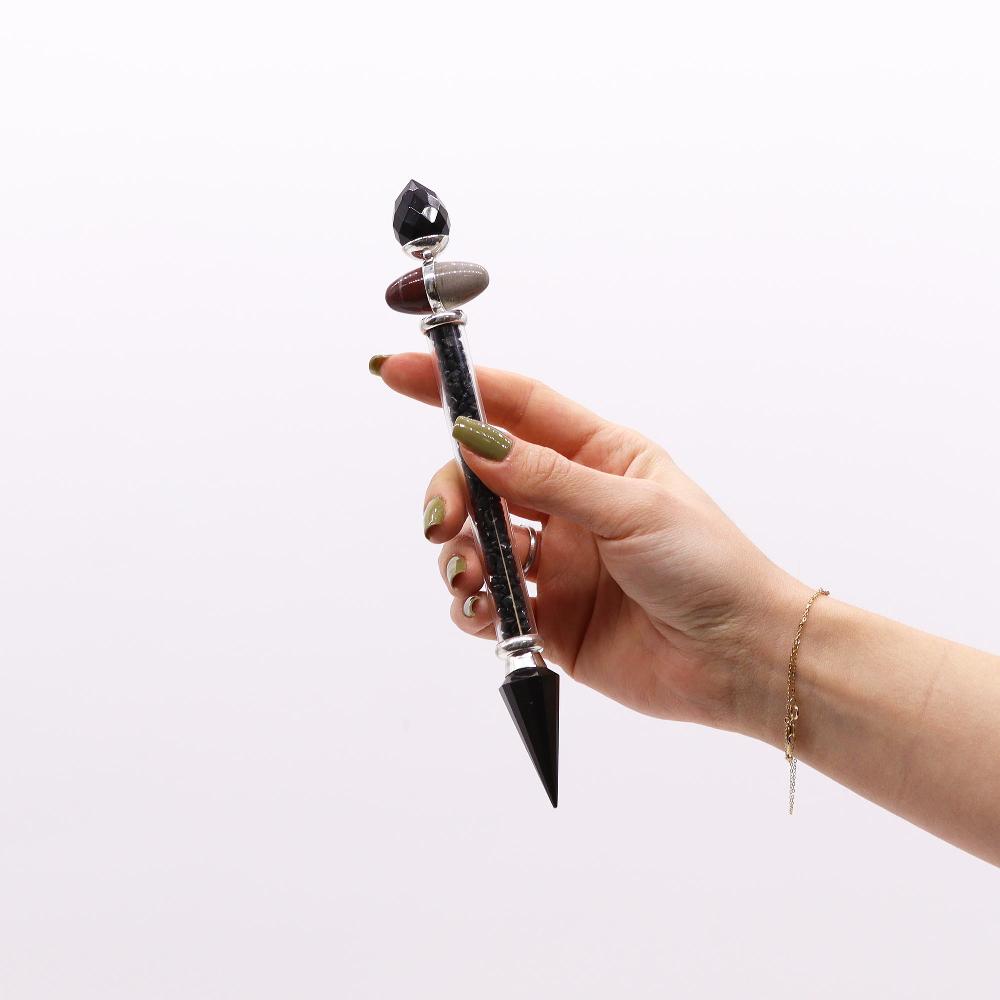 Shiva Lingam Magic Wand - 19.5cm - Black Tourmaline & Agate - Protection