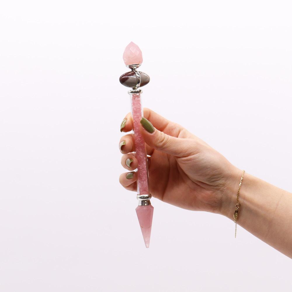 Shiva Lingam Magic Wand - 19.5cm - Rose Quartz - Love