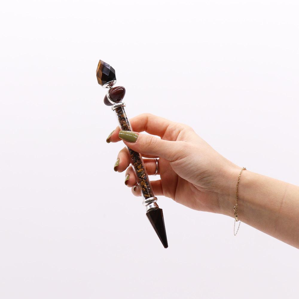 Shiva Lingam Magic Wand - 19.5cm - Tiger Eye - Confidence