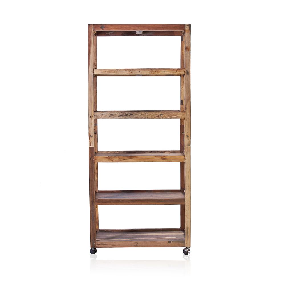 Six Shelf Display With Casters - Recycled Wood